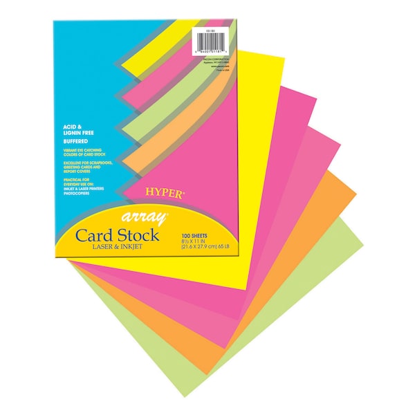 Hyper Card Stock, 5 Assorted Colors, 8-1/2" x 11", PK100